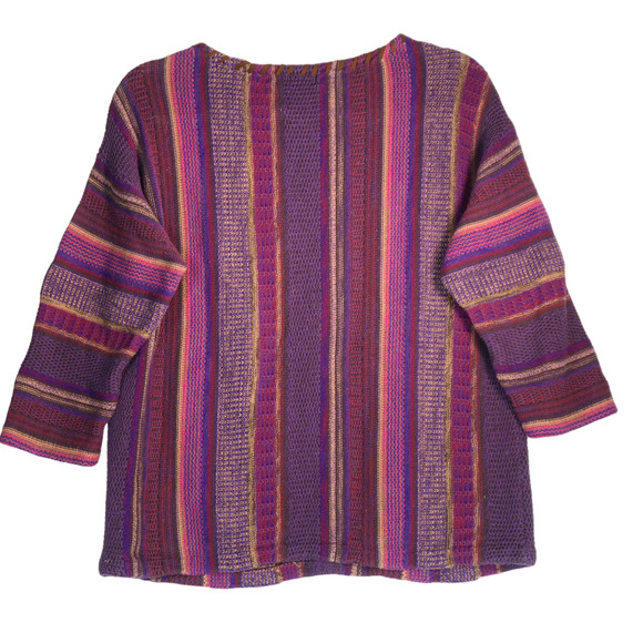 Chaps Sweater Womens PL Petite Large Purple Stripe Leather Trim Preppy Classic - Picture 7 of 8